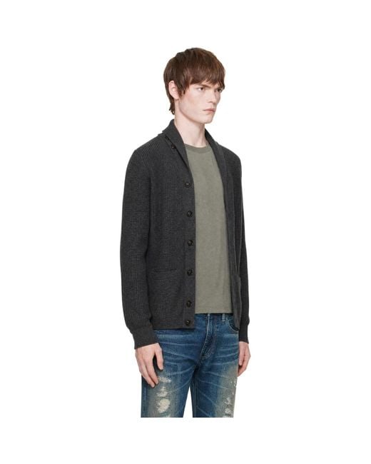 RRL Black Waffle-Knit Cashmere Shawl Cardigan for men