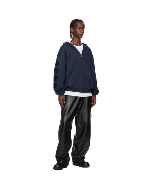 Vetements Blue Leather Biker Crosses Zip-Up Hoodie for men