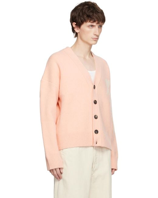 AMI Pink Alpaca Ami De Coeur Cardigan for men