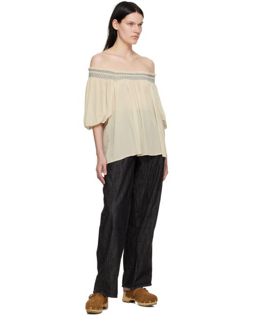 See By Chloé Black Beige Smocked Blouse