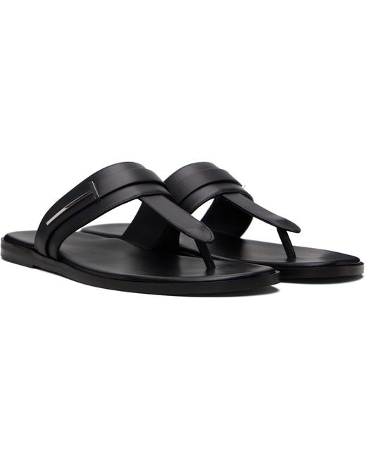 Tom Ford Black Smooth Leather T-Sandals for men
