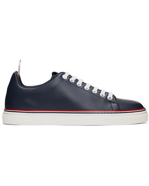 Thom Browne Leather Thom E Calfskin Tennis Sneakers in Navy (Blue) for ...