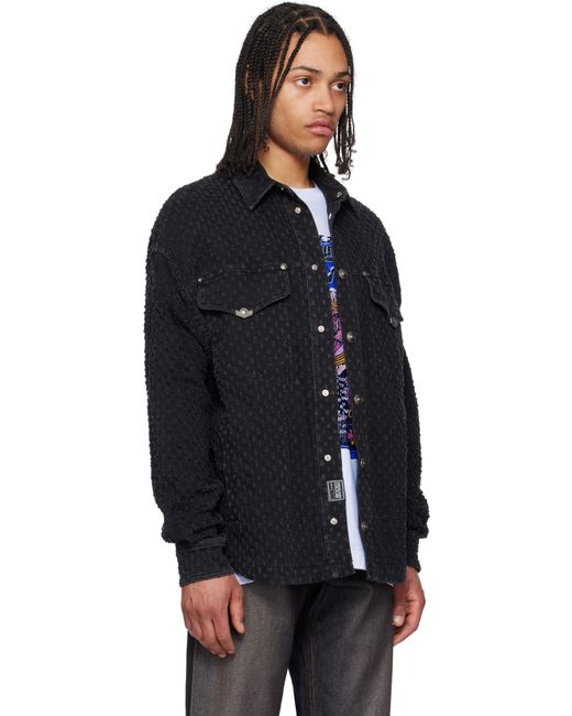Blouson Noir En Denim À Motif Texturé Versace Jeans Couture pour homme en coloris Blue