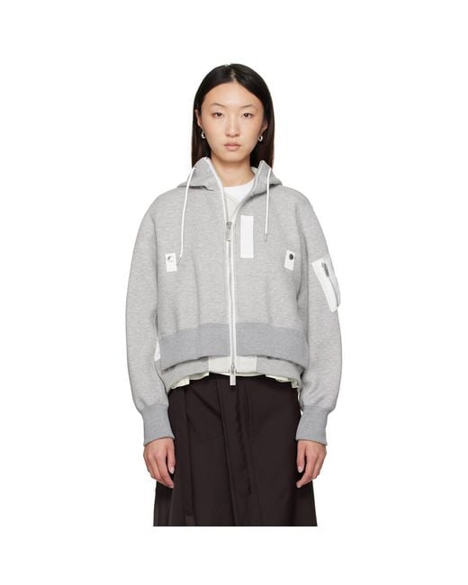 Sacai Gray Sponge Sweat X Nylon Twill Hoodie