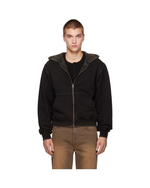 MMIC Black Faded Zip Hoodie for men