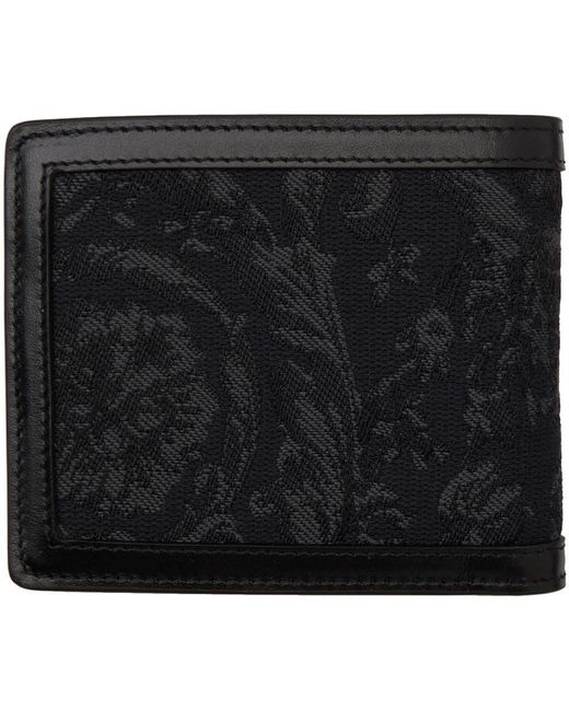 Versace Black Barocco Jacquard Bifold Wallet for men