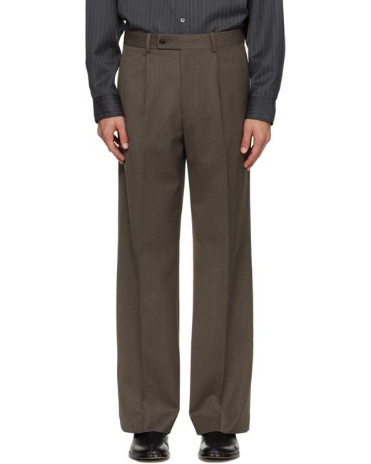 TONYWACK Black Taupe Melange Wool Wide-Leg Pleated Trousers for men