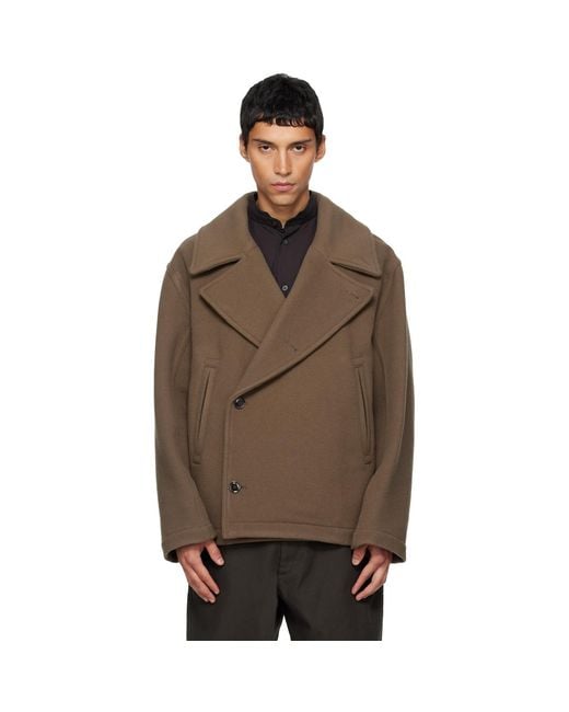 Lemaire Brown Boxy Peacoat for men