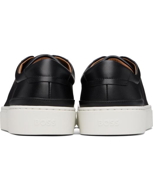 メンズ Boss ブラック Gary レザー ローカットスニーカー Black