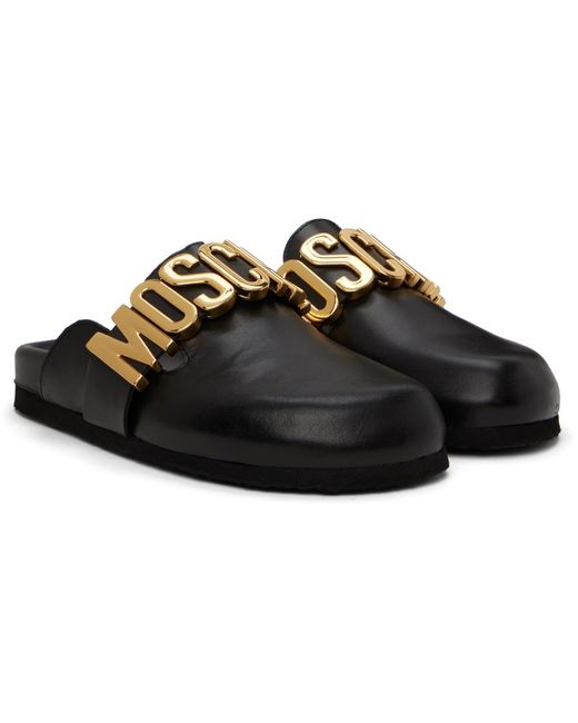 Moschino Black Lettering Logo Slip-on Loafers