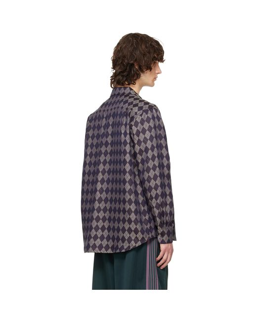 Needles Blue Burgundy Open Collar Shirt for men