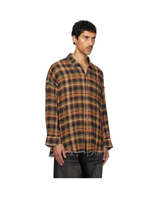 R13 Brown Shredded Seam Drop Neck Shirt for men