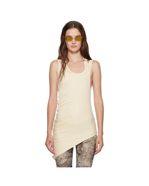 Jean Paul Gaultier Natural Off- Ribbed Twisted Double Layer Piercing Tank Top