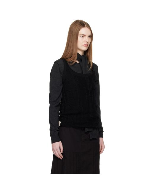 Y's Yohji Yamamoto Black Solid Knit Arranged Strap Tank Top