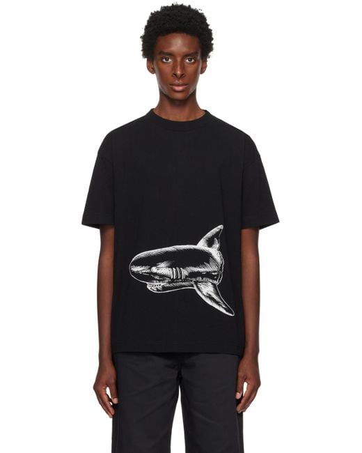 Palm Angels Black Broken Shark Print T Shirt for men