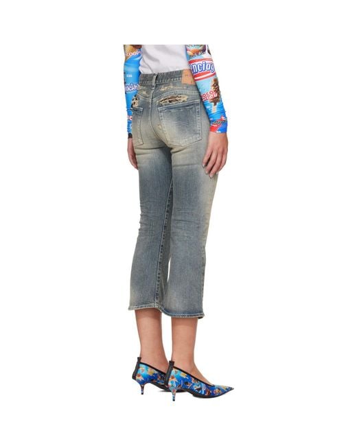 Balenciaga Blue Lace Flared Capri Jeans