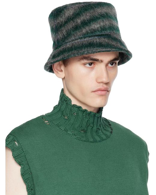 Marni Green & Gray Striped Bucket Hat for men