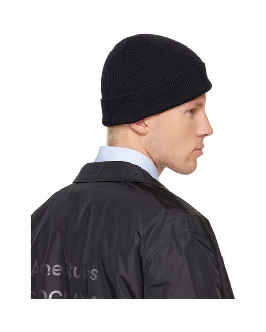 Acne Black Wool Rivet Beanie for men