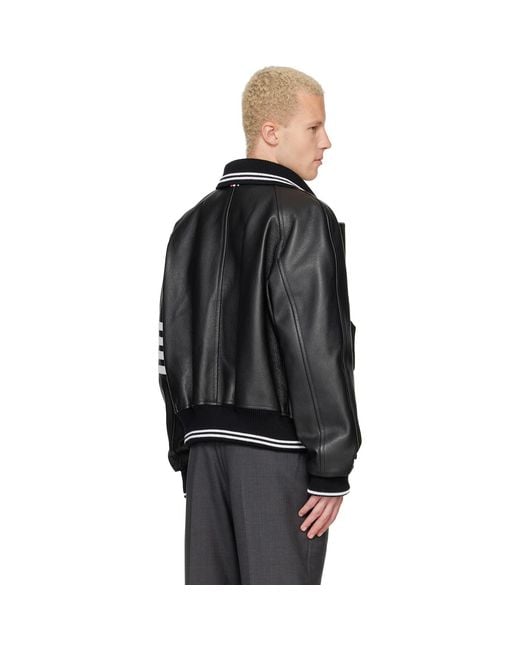 Thom Browne Black Thom E Raglan Sleeve Oversized Leather Blouson Jacket for men
