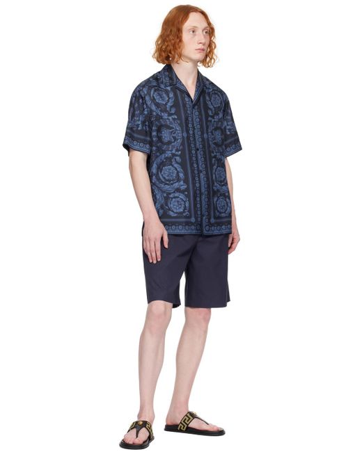 Versace Blue Navy Embroidered Shorts for men