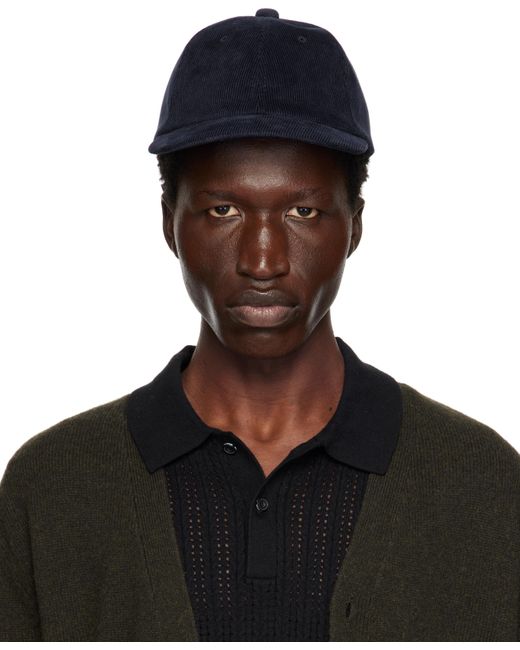 Beams Plus Black 6 Panel Regimental Strap Corduroy Cap for men