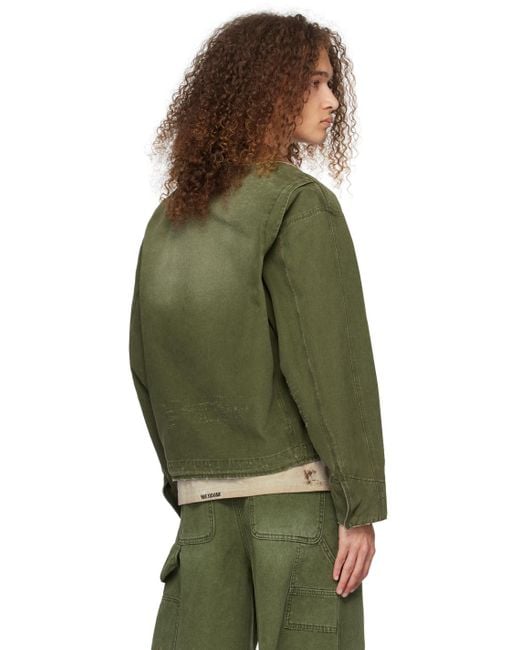 we11done Green Distressed Denim Jacket for men