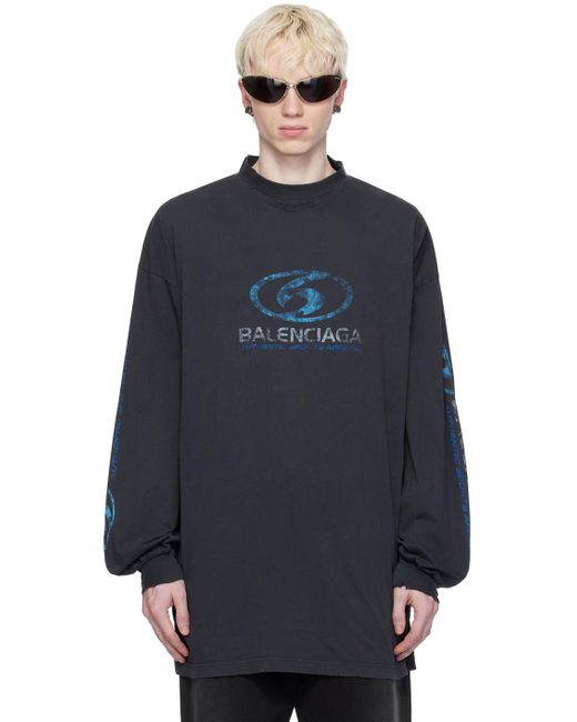 Balenciaga Blue Black Surfer Long Sleeve T-shirt for men