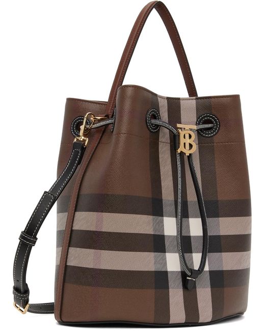 Petit sac seau brun à monogramme tb Burberry en coloris Brown