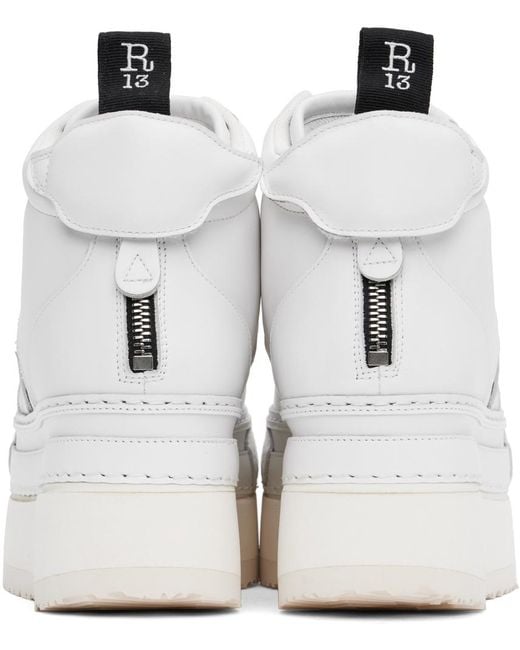 R13 White Leather Riot High Top Sneakers