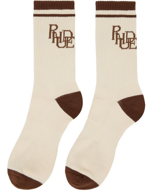 Rhude Natural Beige & Brown Scribble Logo Socks for men
