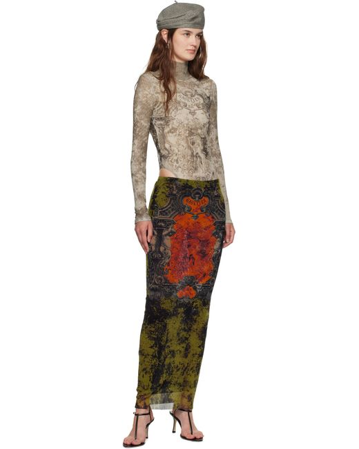 Jean Paul Gaultier Multicolor Khaki & 'The Long Médaillon' Midi Skirt