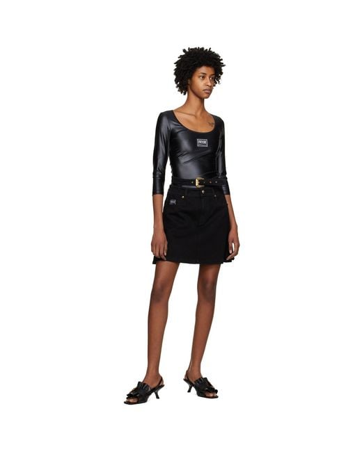 Versace Jeans Couture Black Baroque Buckle Denim Miniskirt