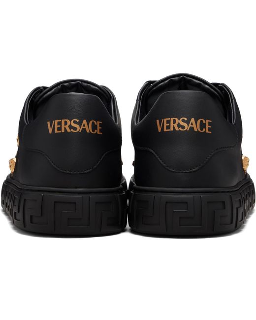 Versace Black Greca Embellished Nylon Faux-Leather Sneakers for men