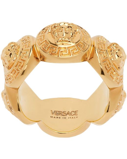 Bague dorée à médaillons tribute Versace en coloris Metallic