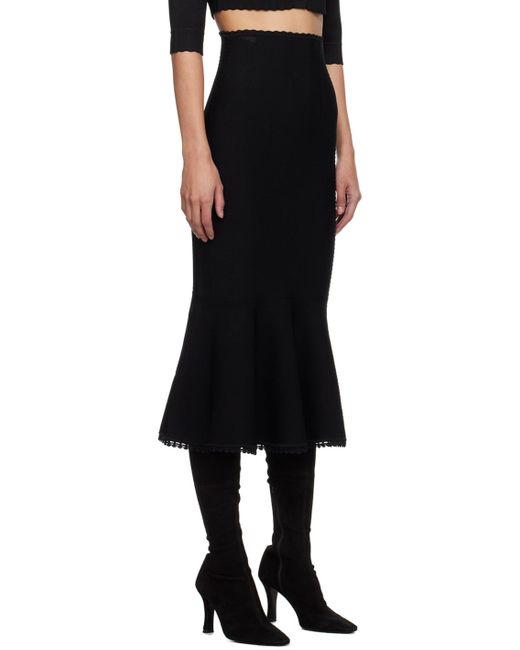 Victoria Beckham Black Scalloped Midi Skirt