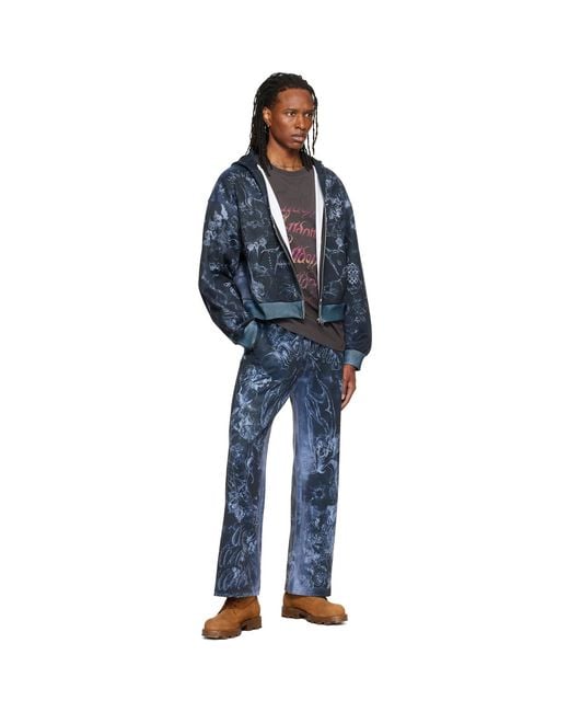 we11done Blue Tattoo Printed Sweatpants for men