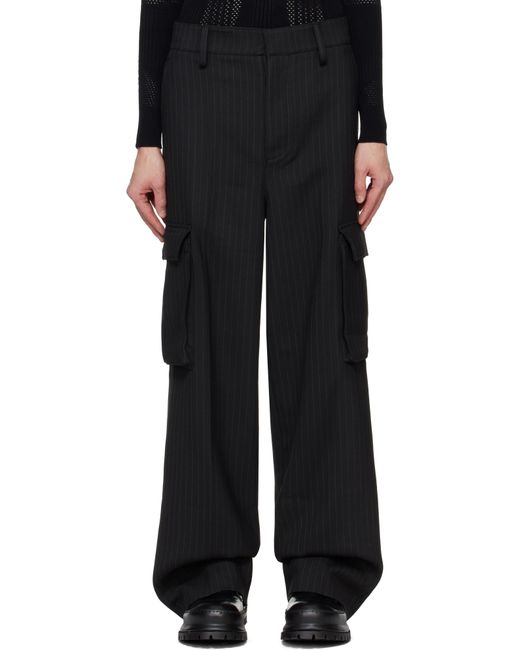 M I S B H V Black Office Pinstripe Tailored Trousers for men
