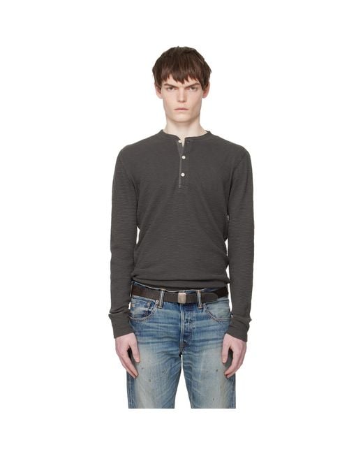 RRL Black Waffle-knit Henley for men