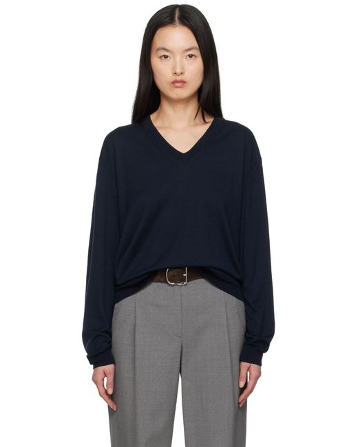 Auralee ネイビー Product Dyed Wool Knit Vネックセーター Blue