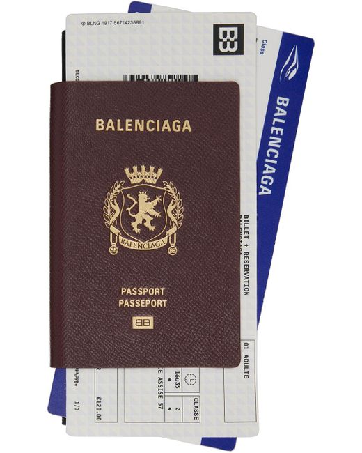 メンズ Balenciaga バーガンディ Passport 2 Tickets 長財布 Brown