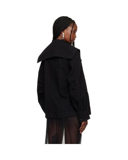 Simone Rocha Black Sailor Collar Workwear Bow Denim Jacket