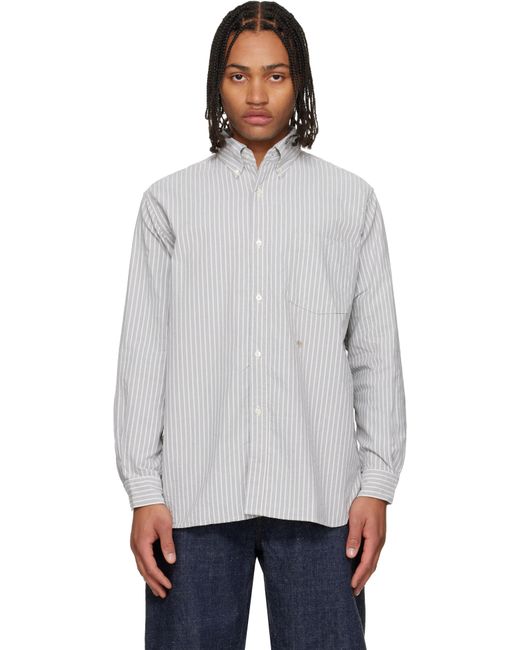 Nanamica Black Button Down Stripe Wind Shirt for men