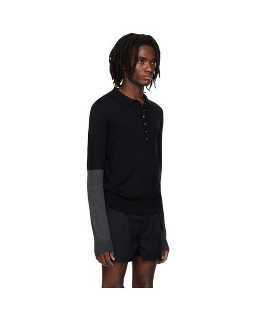 Entire studios Black Split Sleeve Polo for men