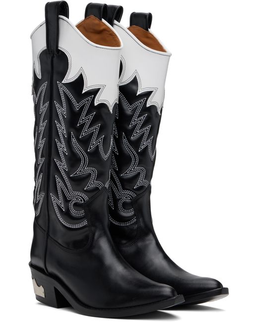 Toga ブラック＆ホワイト Hard Leather ロングブーツ Black