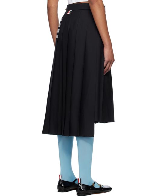 Thom Browne Black Plain Weave 4-Bar Pleated Midi Skirt