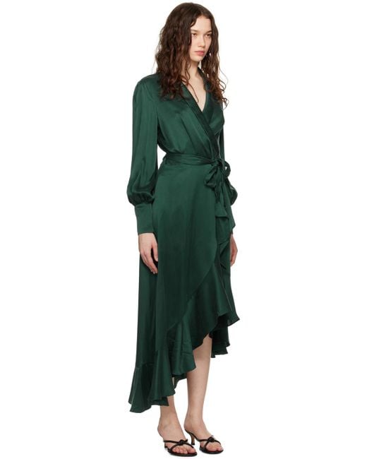 Zimmermann Black Green Wrap Midi Dress