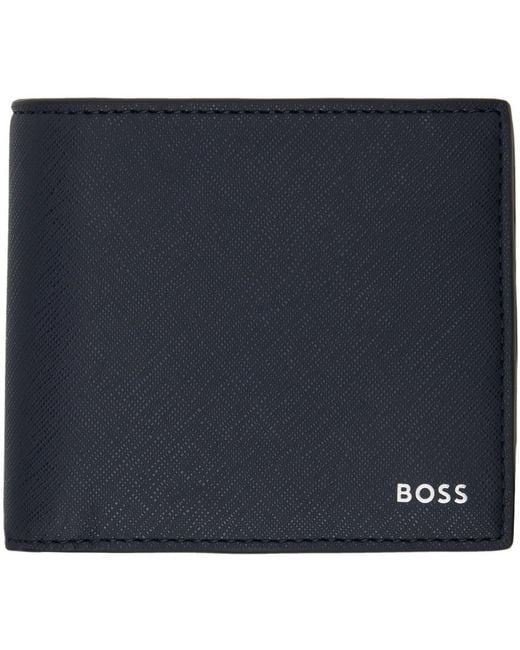メンズ Boss ネイビー ロゴプレート 財布 Blue