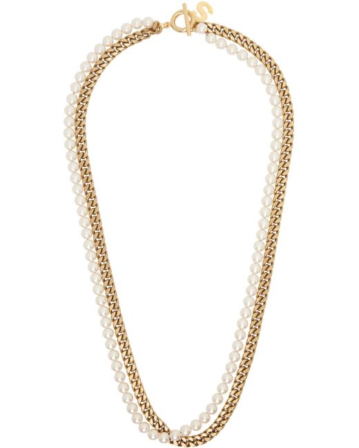 Sacai Multicolor Gold & White Pearl Chain Long Necklace