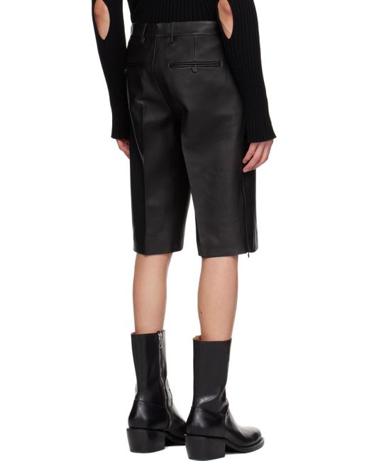 Helmut Lang Black Creased Leather Shorts for men