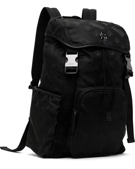 メンズ Boss ブラック モノグラム バックパック Black